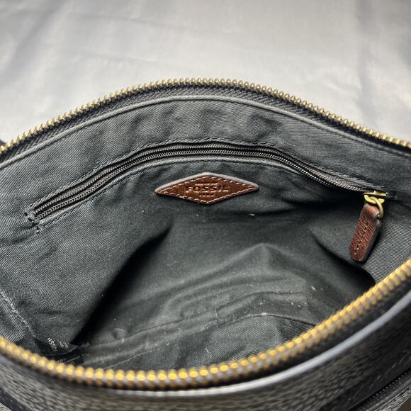FOSSIL Black Pebbled LEATHER Multi Pocket Crossbody Shoulder Bag Purse Classic - Picture 8 of 15